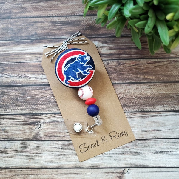 Chicago Cubs Badge Reel, Baseball Badge Reel, Wipeable Option