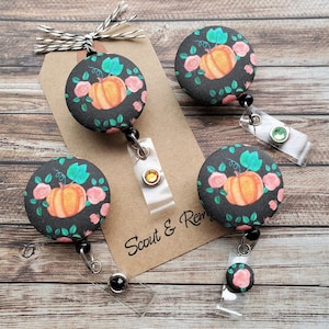 Pumpkin Floral Retractable Badge Reel