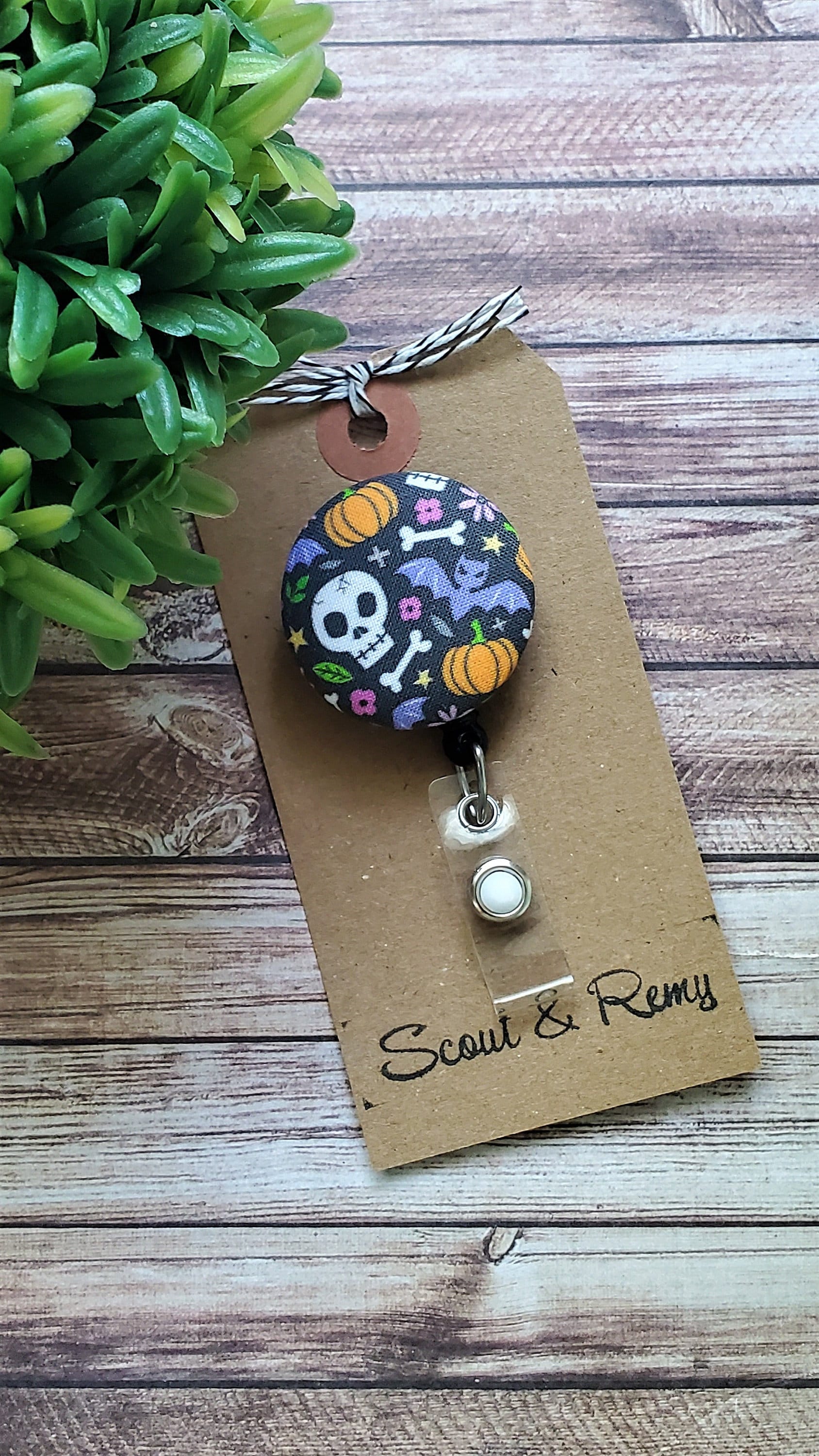 Halloween Badge Reel: Pumpkin & Skull Retractable ID Holder