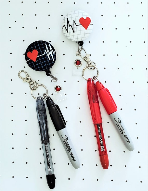 Badge Reel, Badge Pen Set, Nurse Badge Reel Clip, Mini Pen Sharpie Set Badge  Reel Accessories, RN Badge 