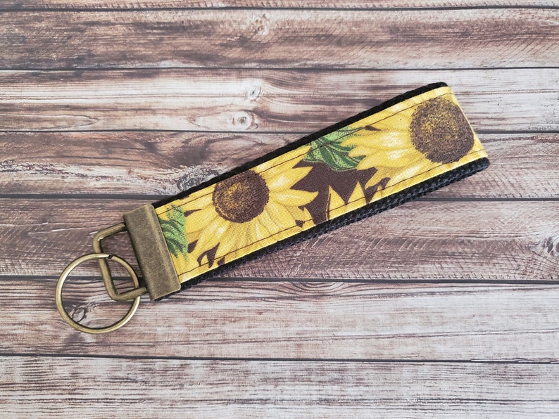 Sunflower Wristlet Key Fob Floral Keychain Etsy