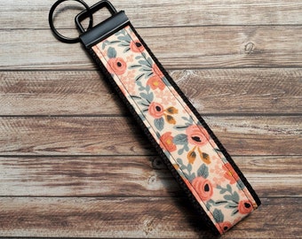 Rifle Paper Co, Key Fob, Les Fleurs Rosa Peach, Key Chain, Wristlet, Floral