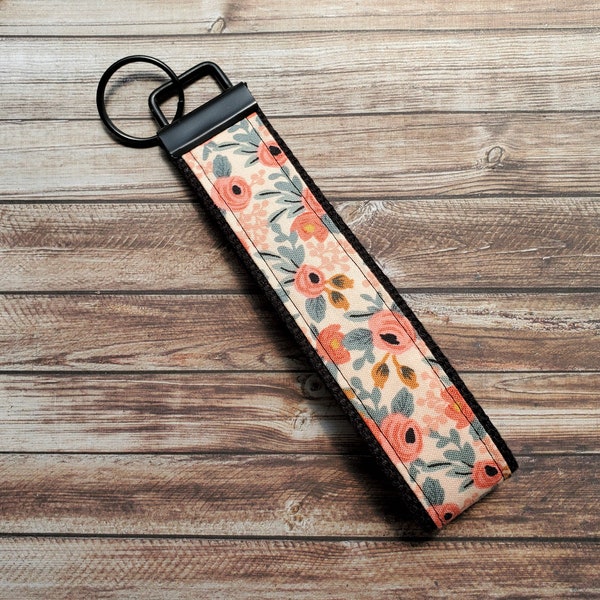 Rifle Paper Co, Key Fob, Les Fleurs Rosa Peach, Key Chain, Wristlet, Floral