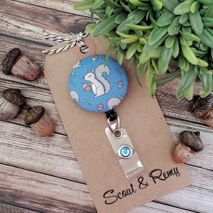 Squirrel Badge Reel-Nurse Badge Reel - Badge Clip- Cute Animal Id holder - Id Badge Holder - Wipeable Option
