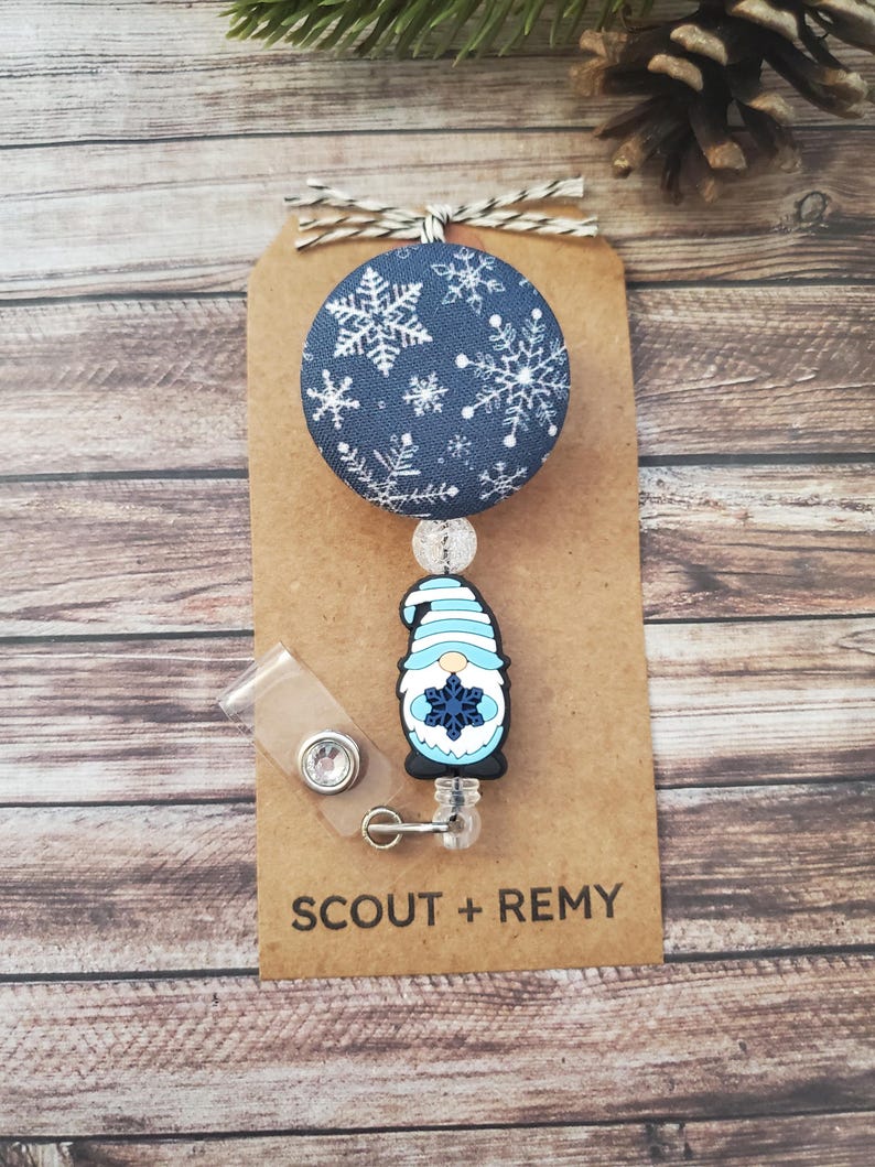 Winter Remy Winter Snowflake Gnome Badge Reel Retractable | Christmas Holiday ID ...