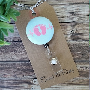Baby Footprints Heartbeat Badge Reel, NICU, Neonatology, Postpartum Nursing, Heartbeat, Sonographer, Pediatrics, Wipeable Option