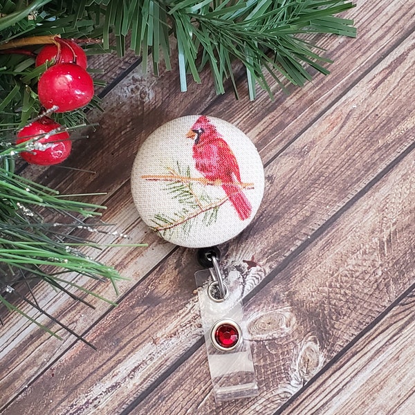 Cardinal Badge Reel: Winter Christmas Bird Badge Holder