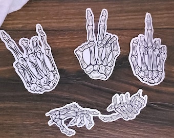 Skeleton Hand Sticker Pack, Goth Stickers, Waterproof Decals, Halloween. Aesthetic Pack, Minimalist, Simple, Punk. Peace, Rock, Touch