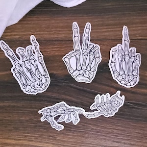 Skeleton Hand Sticker Pack, Goth Stickers, Waterproof Decals, Halloween. Aesthetic Pack, Minimalist, Simple, Punk. Peace, Rock, Touch image 1