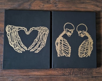 Skeleton Love Canvas Set, Skull Love, Heart Hands, Valentines Day, Love Decor, Wedding Gifts, Anniversary Gifts, Alt Decor, Grunge Art, Punk