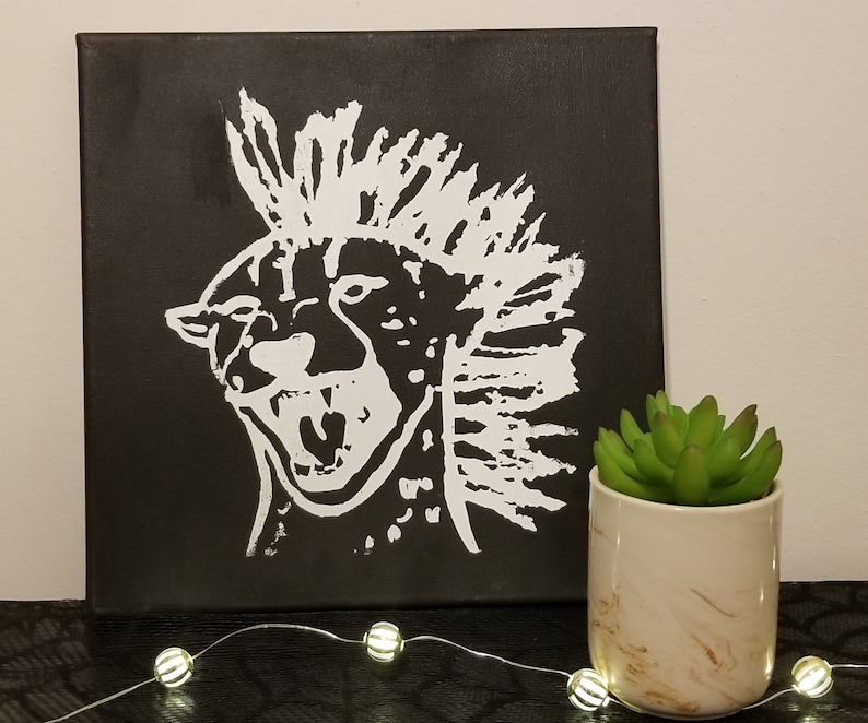 Cat Decor Tumblr Gifts Mohawk Alt Decor Punk Rock Cat Cool Cat Canvas Leopard