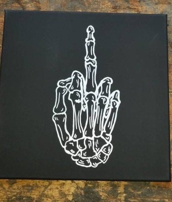 Middle Finger Skeleton Hand Canvas, Halloween Everyday, Spooky