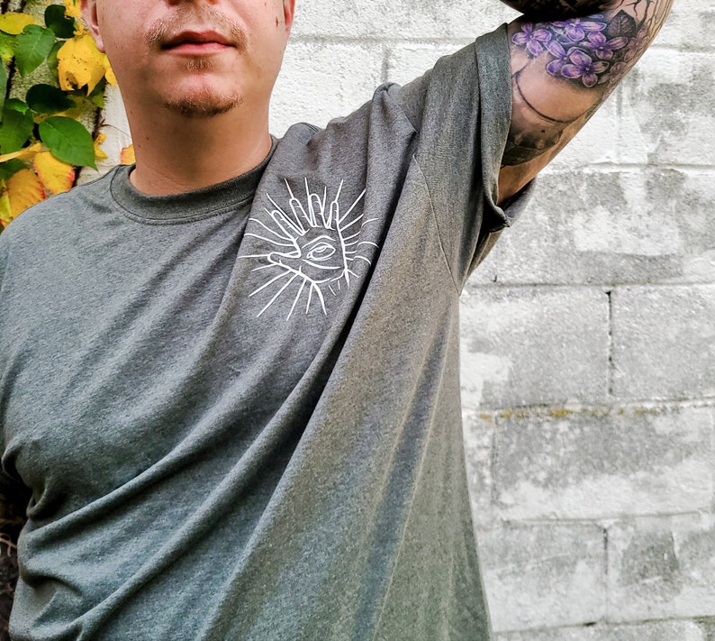 Palmistry Eye Heather Military Green T-Shirt, Witchy, Spooky Shirts, Holiday Gifts, Alt Style, Tarot Style Goth, Punk, Tiktok, Dark Academia image 2