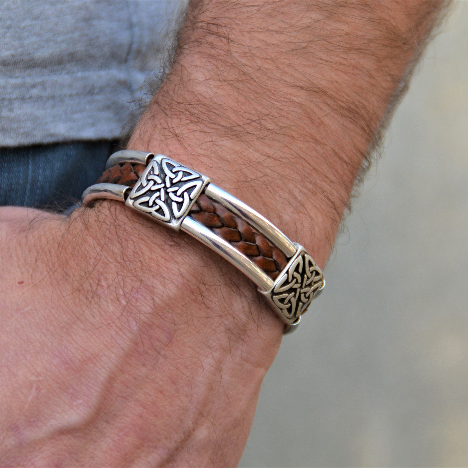 Mens Celtic Knot Bracelet Triquetra Bracelet Silver Etsy