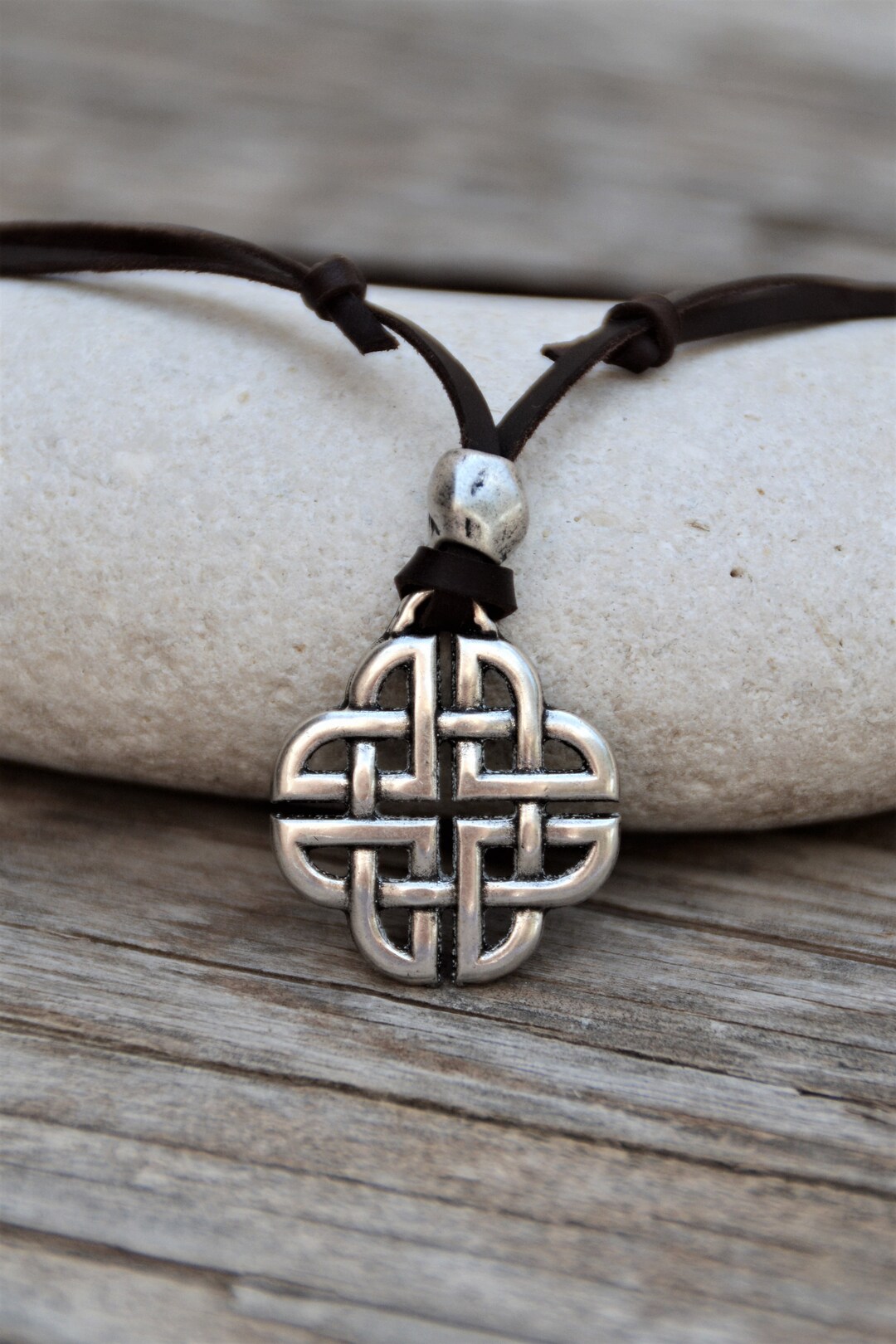 Celtic Knot Silver Pendant, Celtic Necklace for Men, Mens Leather