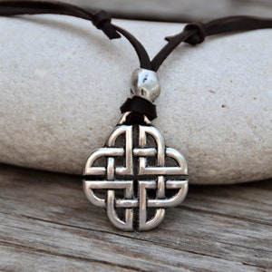 Celtic Knot Silver Pendant, Celtic Necklace for Men, Mens Leather Necklace, Unisex, Shield Knot Pendant, Men Viking Jewelry, Triquetra