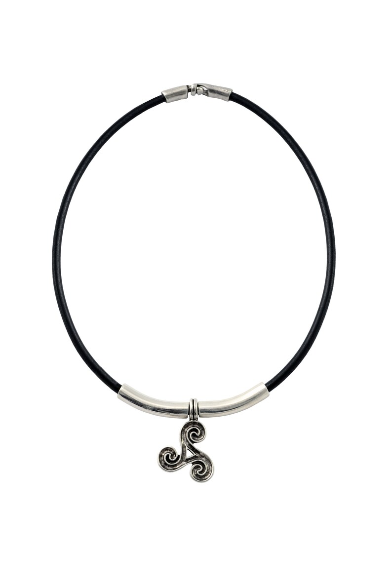 silver triskele pendant Triskelion Triskel choker Celtic Triskele necklace triple spiral leather celtic necklace celtic jewelry