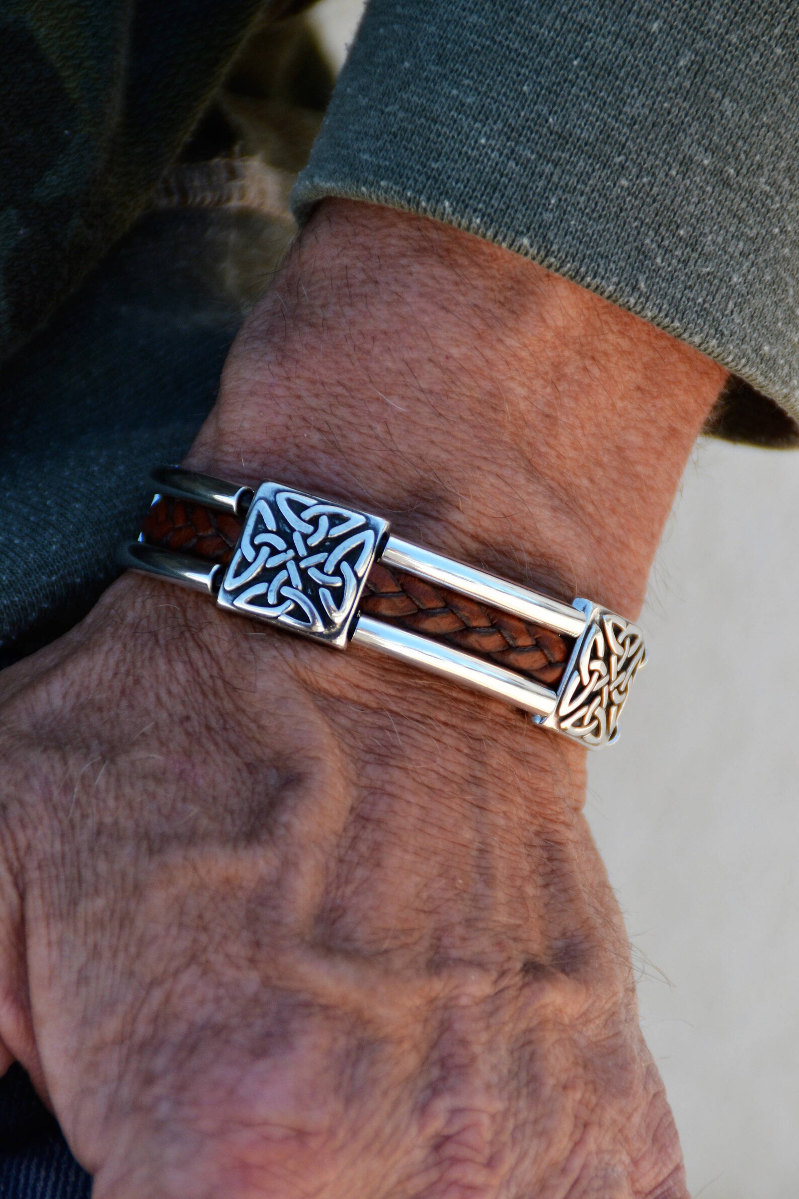 Mens Celtic Knot Bracelet Triquetra Bracelet Silver Etsy