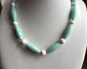 Gemstone jewelry, Amazonite necklace, white foam coral, healing stone, Aquarius birthstone, unique, gift handmade in Germany