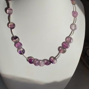 Gemstone jewelry, necklace fluorite violet/clear, unique, healing stone, spiritual stone, gift, Mother's Day, image 1