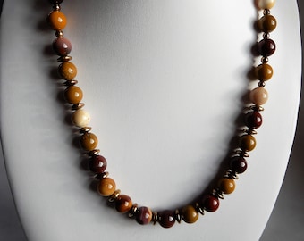 Gemstone necklace made of colorful Mookaite beads 10 mm with hematite beads Unique gift, Mother's Day