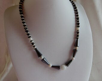 Necklace black and white made of panda agate 6 mm unique gift HillaBeads handmade in Germany