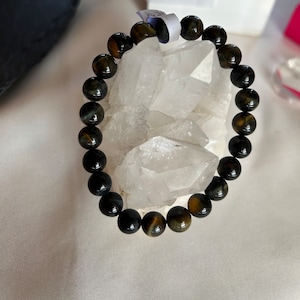 Gemstone bracelet hawk&#39;s eye (blue tiger&#39;s eye) 6 mm on silicone thread, healing stone, gift, unique, handmade in Germany