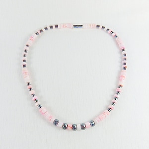 Gemstone jewelry, necklace made of pink opal with hematite, unique, gift, Mother's Day, HillaBeads handmade in Germany image 1