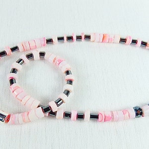 Gemstone jewelry, necklace made of pink opal with hematite, unique, gift, Mother's Day, HillaBeads handmade in Germany image 4