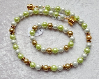 Pearl jewelry gemstone jewelry, pearl SET: green and white MKP necklace with bracelet, unique, gift for Mother's Day, handmade in Germany