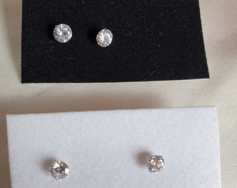 Stud earrings sterling silver with zirconia 5 or 6 mm, unique, gift, handmade in Germany