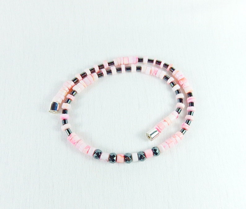 Gemstone jewelry, necklace made of pink opal with hematite, unique, gift, Mother's Day, HillaBeads handmade in Germany image 3