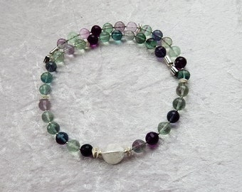 Gemstone jewelry, noble fluorite necklace with sterling silver, unique, gift, Hilla beads handmade in Germany