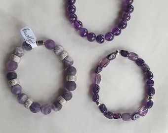 Gemstone bracelet various purple bracelets, healing stone, birthstone Scorpio, Aquarius and fish, unique, gift, handmade in Germany