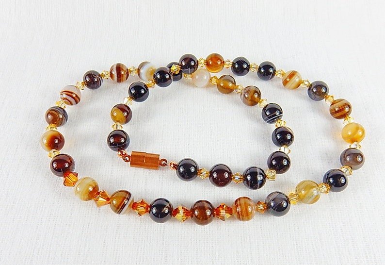 Gemstone jewelry, necklace agate beads brown-beige, unique, gift, Mother's Day, HillaBeads handmade in Germany image 2
