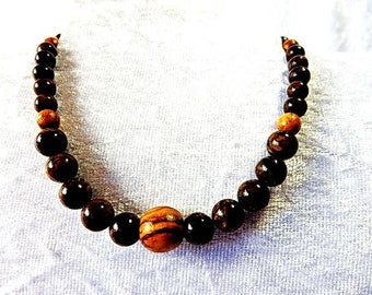 Gemstone jewelry, necklace made of bronzite with olive wood, unique, gift, Mother's Day, unique