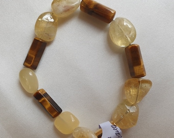Gemstone bracelet citrine nuggets and tiger eye steles 16 x 6 mm, faceted, magnet, 18 cm, unique healing stone gift handmade in Germany
