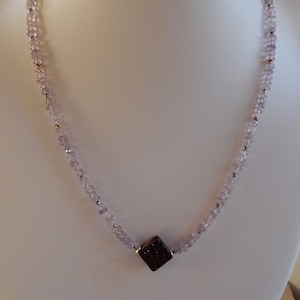 Gemstone necklace amethyst light with pendant 12 x 12 mm, healing stone, birthstone scorpion, aquarius, fish, unique, gift, Mother&#39;s Day