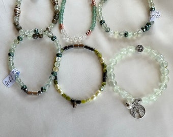Green gemstone bracelets made of prehnite, olive labradorite, aventurine citrine, lizardite, healing stone, unique, gift, handmade in Germany