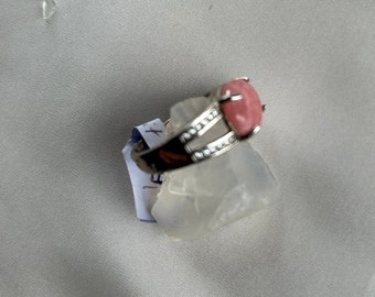 Edelsteinring, Ohrstecker rosa Rhodochrosit: Silber Ring offen,  Ohrstecker in sattem rosa, spiritueller Stein, Unikat, Geschenk, handmade