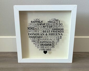 Personalized Wedding Shadow Box Heart | Custom Word Art Heart with Names and Date | Romantic Wedding Gift | Anniversary Keepsake
