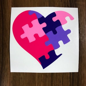 Autism Awareness Vinyl Decal: Pink & Purple Puzzle Heart