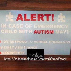 Emergency Alert Autism car decal, autism decal, autism awareness, autism acceptance, in case of emergency decal, van decal, window sticker