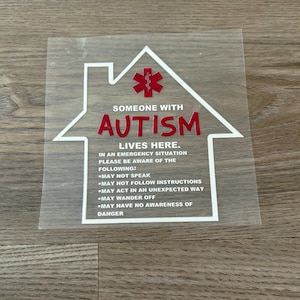 Autism Safety Decal, In case of an emergency, house fire, first responders, house decal, vinyl decal, window sticker, Autism awareness