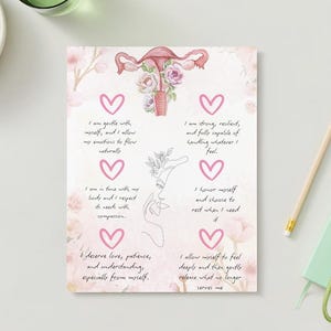 Affirmaties menstruatie en PMS Ondersteuning voor het welzijn van vrouwen, positieve mindset Zelfzorg Afdrukbare bevestigingskaarten voor een harmonieuze cyclus
