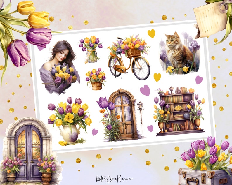 Tulips Watercolor Stickers: Spring Planner Stickers (digital Download ...
