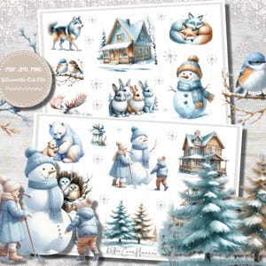 Pegatinas decorativas imprimibles INVIERNO PASTEL/Pegatinas de álbum de recortes nevadas/Pegatinas de Bujo de Navidad/Cuaderno de viaje/Pegatinas de planificador imprimibles