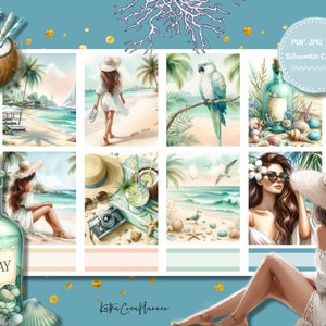 Adesivi pianificatore settimanale stampabile TROPICALE per pianificatore verticale/Adesivi pianificatore acquerello vacanze/Kit adesivi estivi Erin Condren