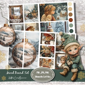 Adesivi stampabili per planner MoodBoard con acquerello CHRISTMAS MAGIC/Adesivi Bullet Journal/Kit adesivi decorativi invernali verticali