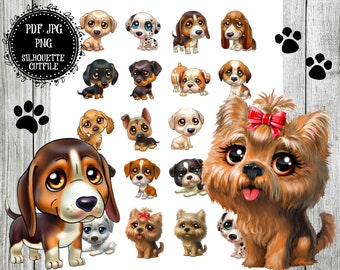 Cute Puppy Printable Planner Stickers, Filofax, Happy Planner, Erin Condren, Dog Scrapbook Stickers, TN Kit, Big Eye Dog Printable Kit